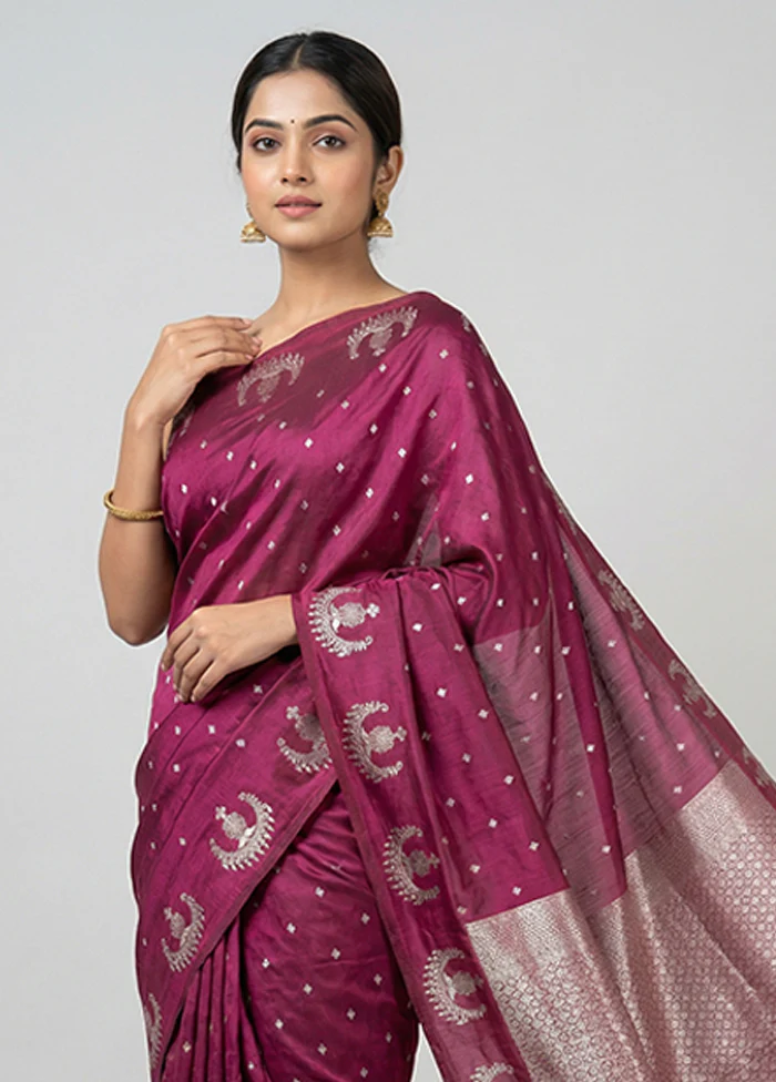 Purple Dupion Silk Saree With Blouse Piece - Image 2