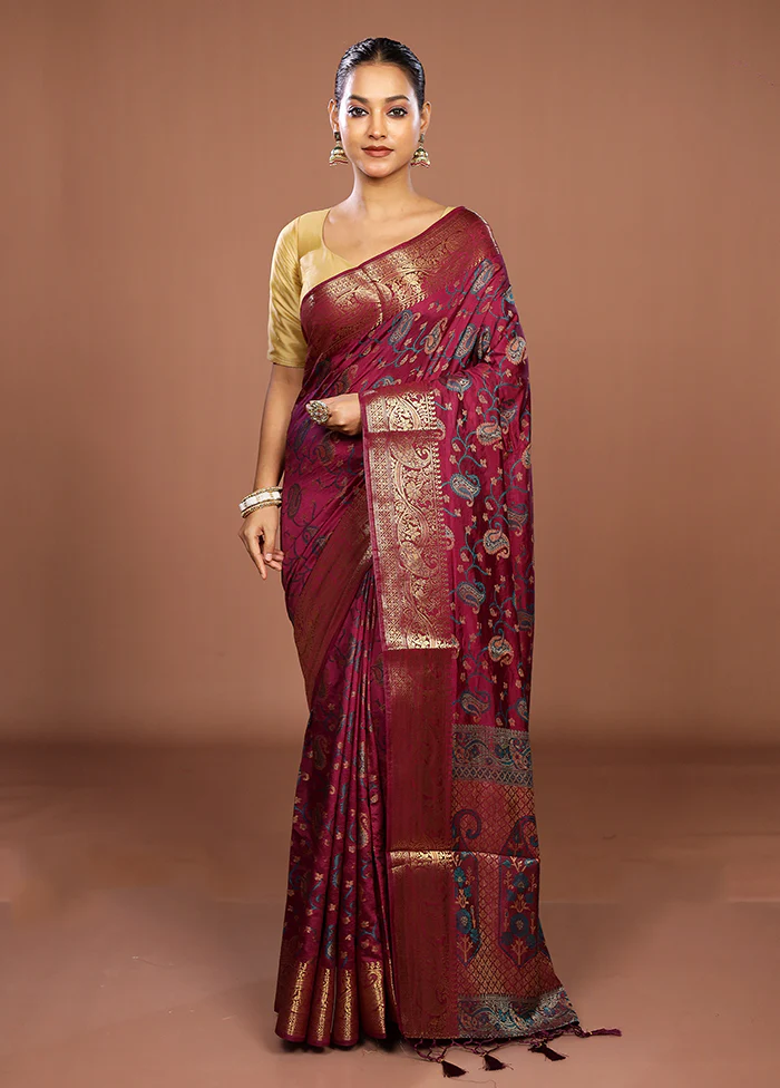 Purple Dupion Silk Saree With Blouse Piece - Image 2