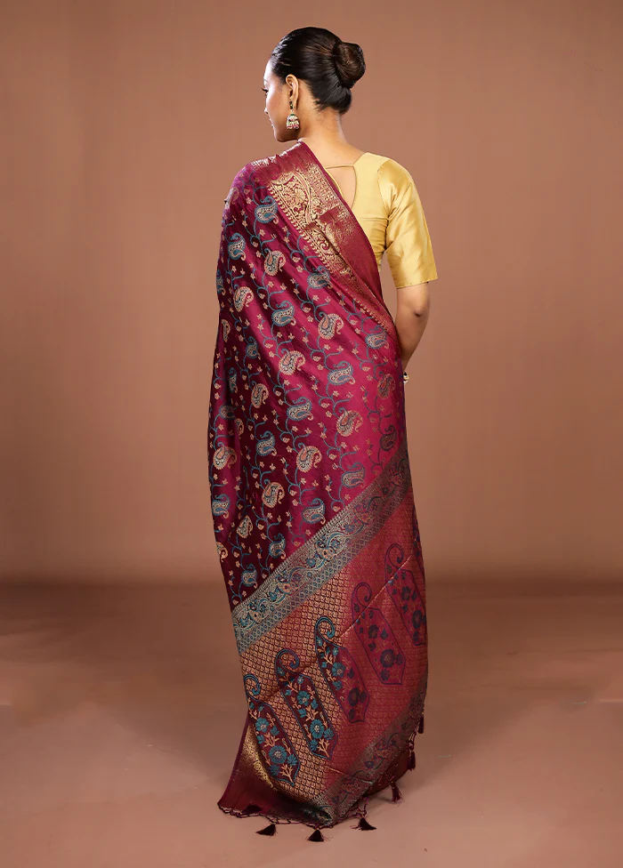 Purple Dupion Silk Saree With Blouse Piece - Image 3
