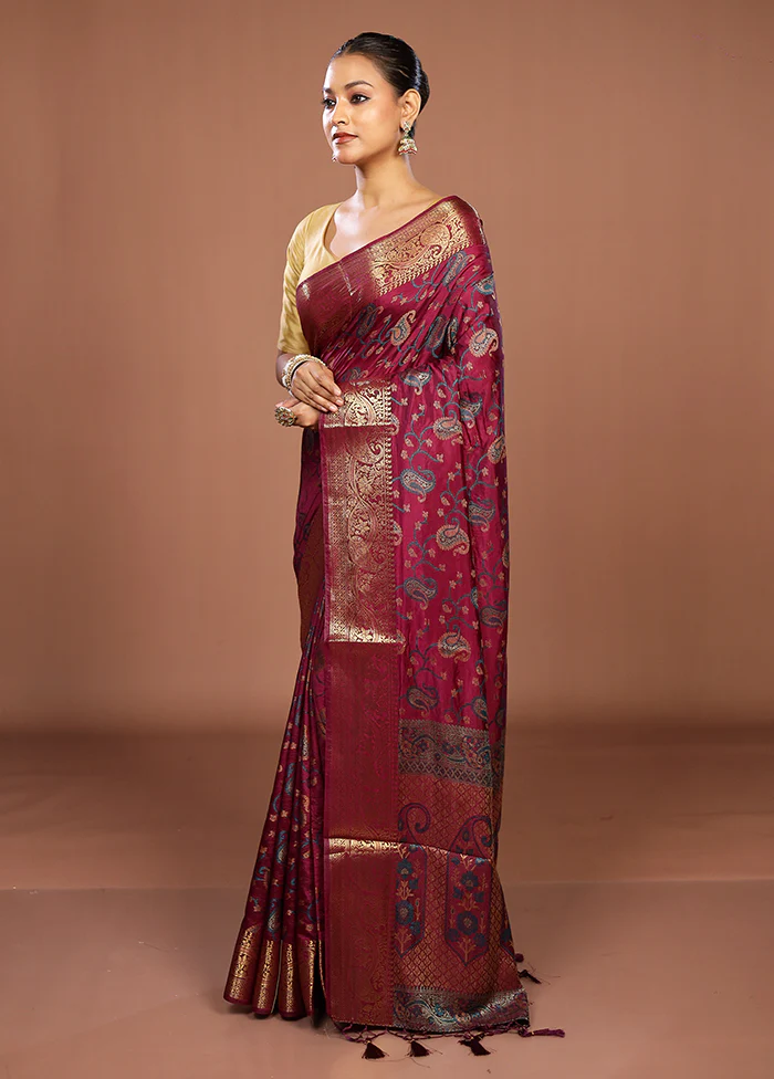 Purple Dupion Silk Saree With Blouse Piece - Image 4