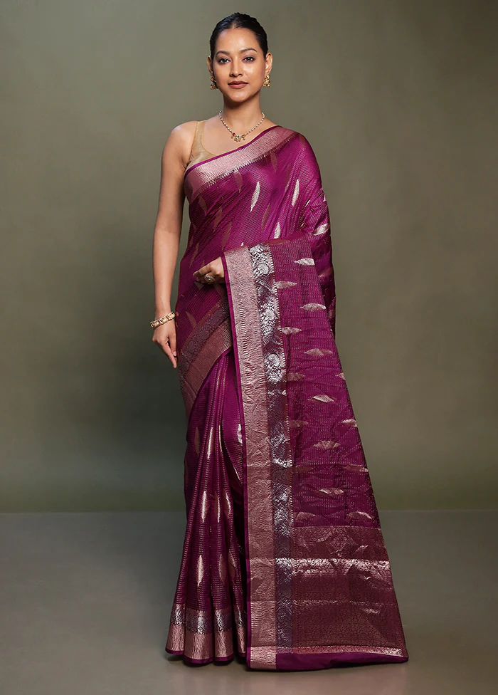 Purple Dupion Silk Saree With Blouse Piece - Image 2