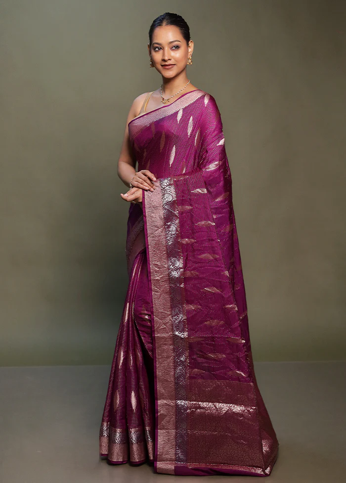 Purple Dupion Silk Saree With Blouse Piece - Image 4