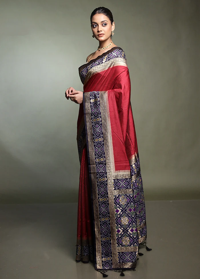 Purple Dupion Silk Saree With Blouse Piece - Image 4