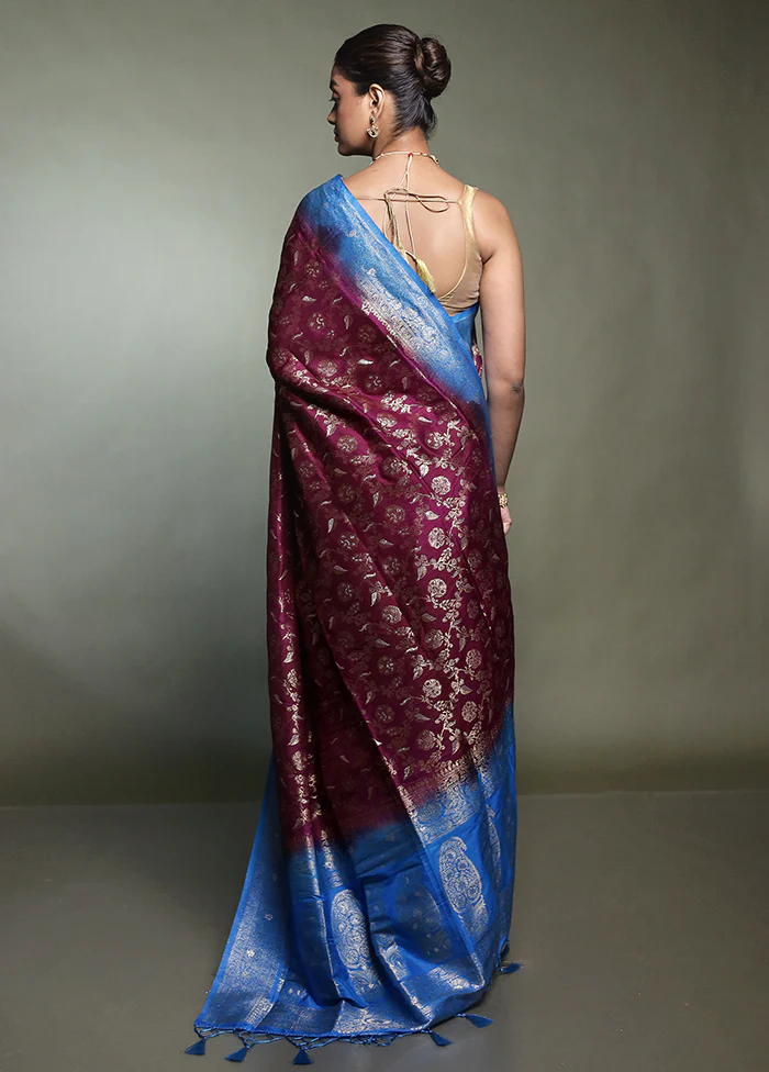 Purple Dupion Silk Saree With Blouse Piece - Image 3