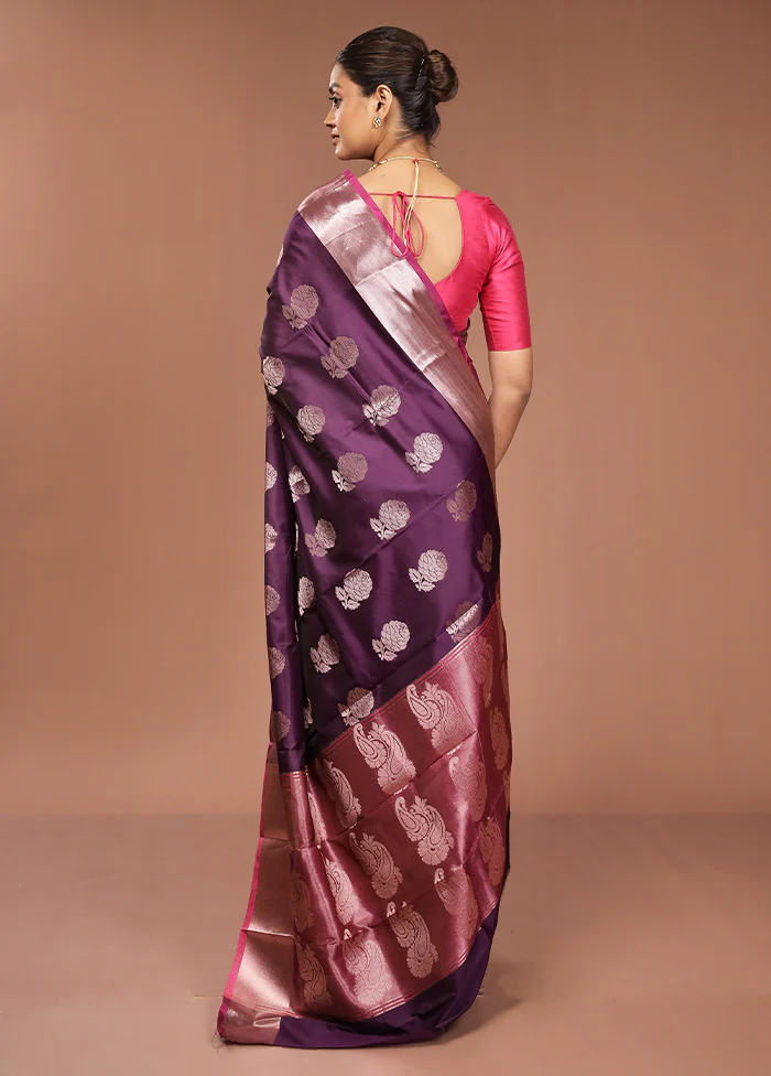 Purple Dupion Silk Saree With Blouse Piece - Image 3