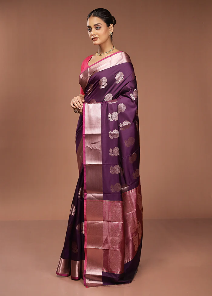 Purple Dupion Silk Saree With Blouse Piece - Image 4