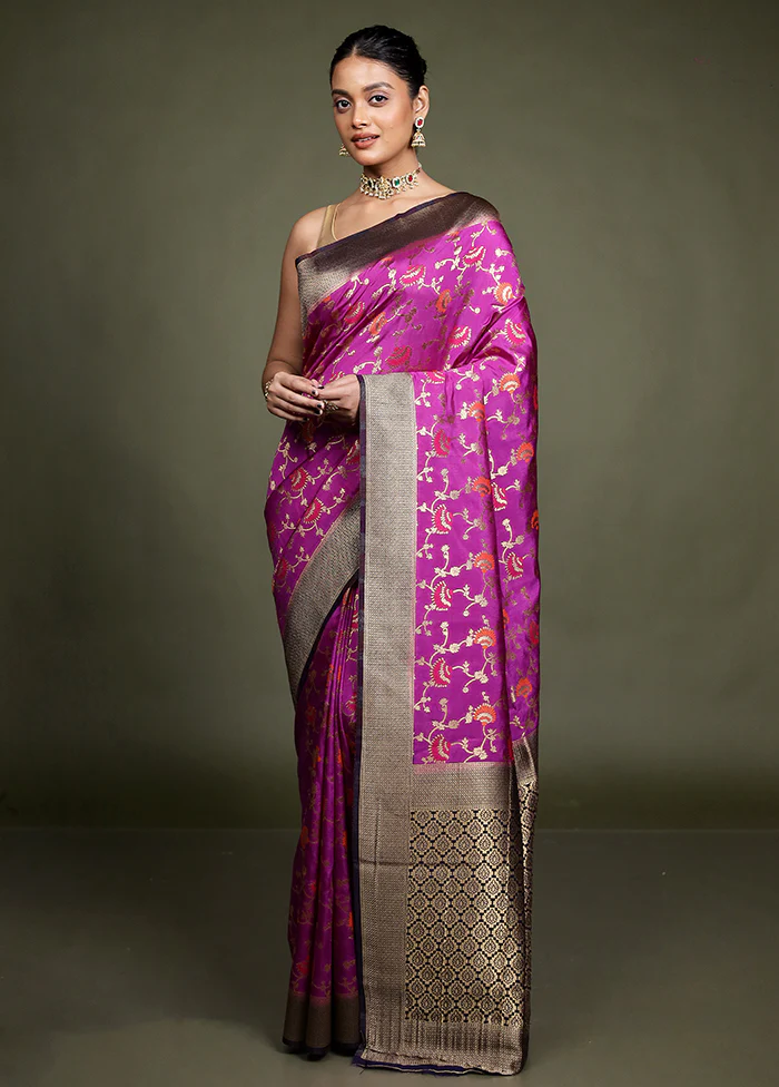 Purple Dupion Silk Saree With Blouse Piece - Image 2
