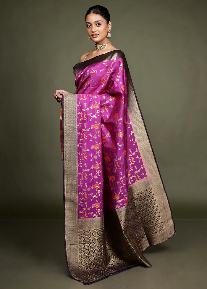 Purple Dupion Silk Saree With Blouse Piece - Image 3