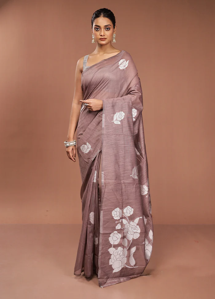 Purple Dupion Silk Saree With Blouse Piece - Image 2