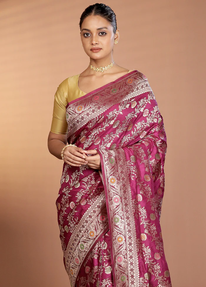 Purple Dupion Silk Saree With Blouse Piece