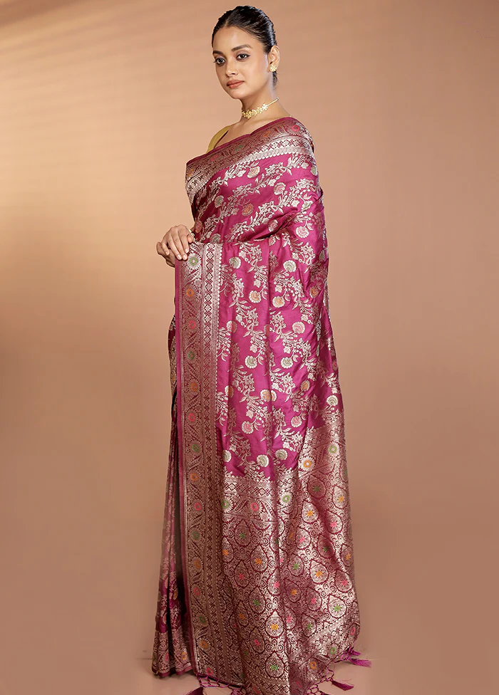 Purple Dupion Silk Saree With Blouse Piece - Image 4