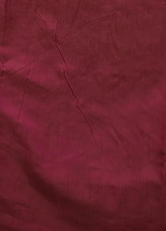 Maroon Dupion Silk Saree With Blouse Piece - Image 5