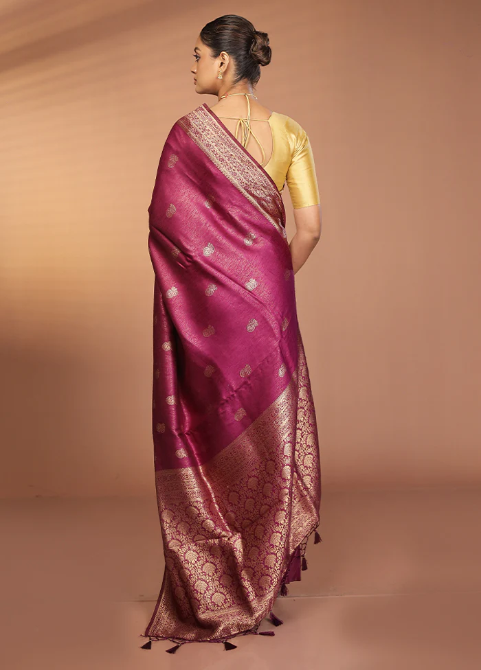 Purple Dupion Silk Saree With Blouse Piece - Image 3