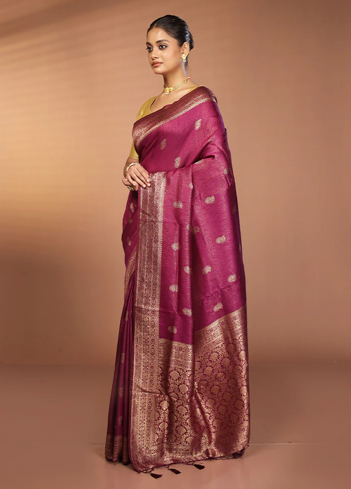 Purple Dupion Silk Saree With Blouse Piece - Image 4