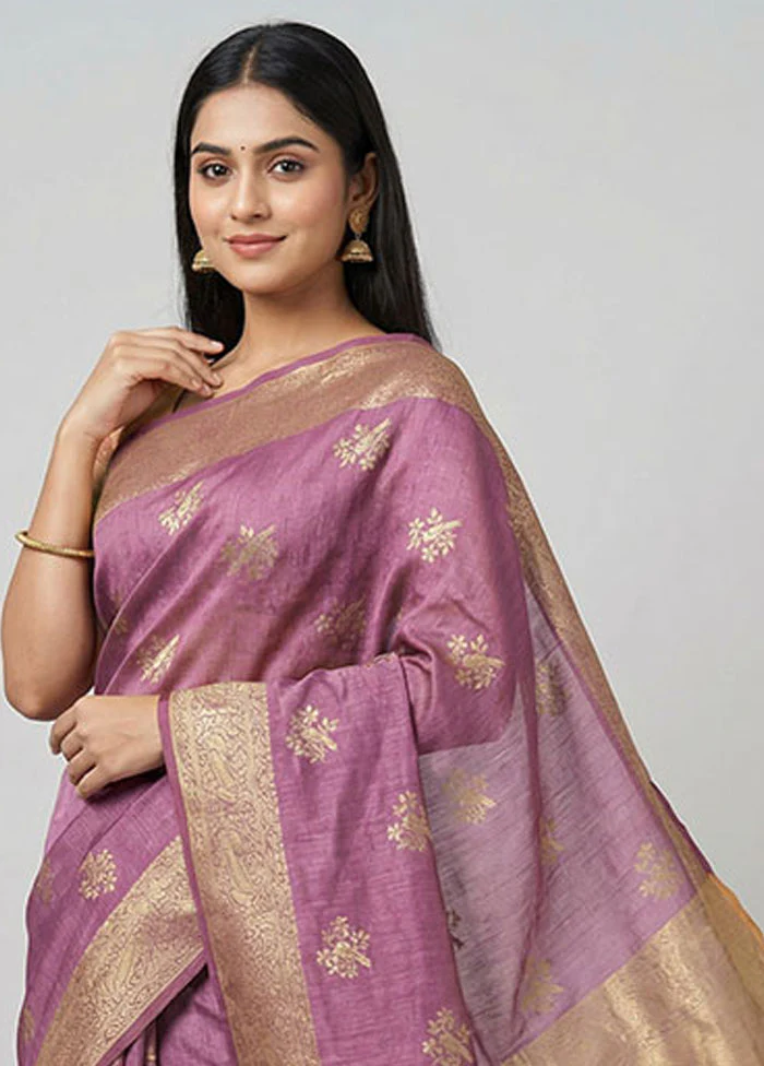 Purple Dupion Silk Saree With Blouse Piece - Image 2