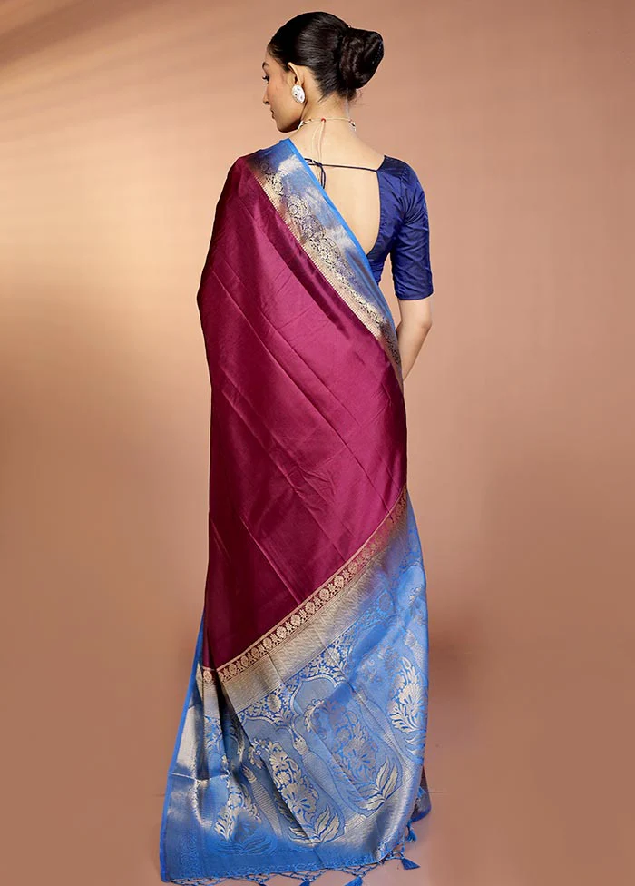 Purple Dupion Silk Saree With Blouse Piece - Image 3