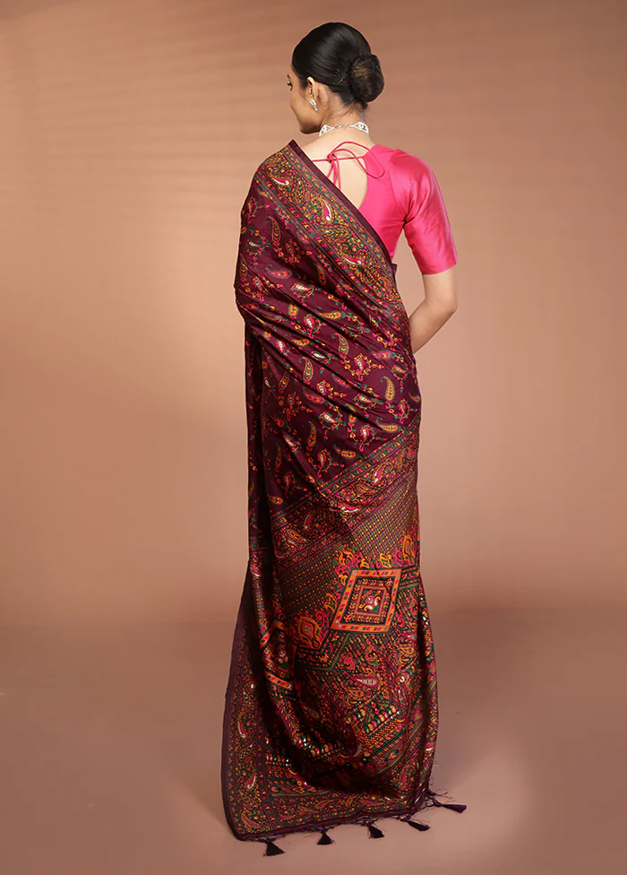 Purple Dupion Silk Saree With Blouse Piece - Image 3