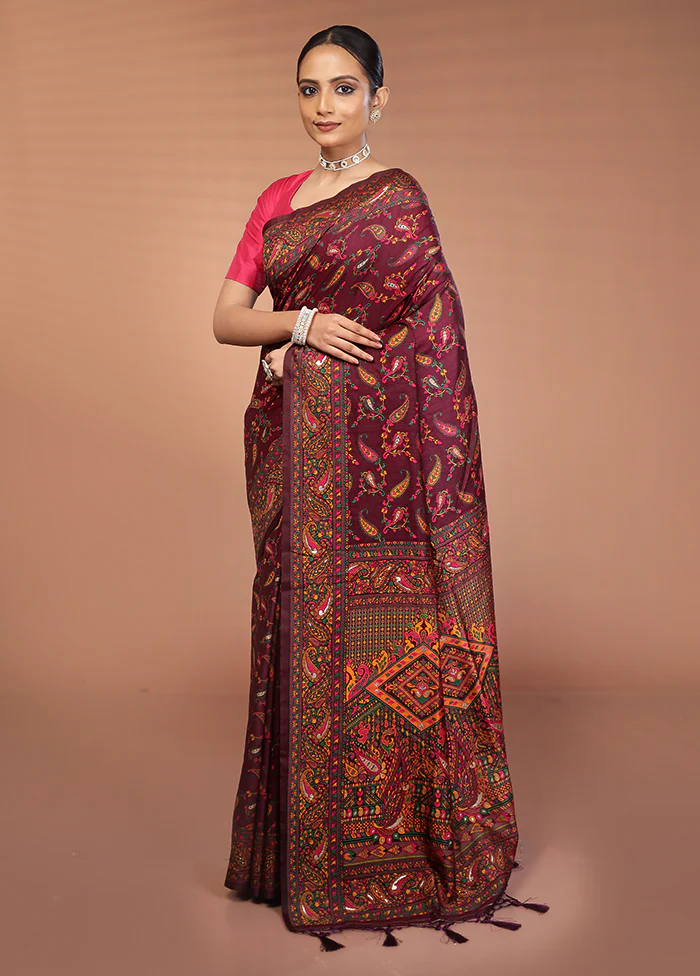 Purple Dupion Silk Saree With Blouse Piece - Image 4
