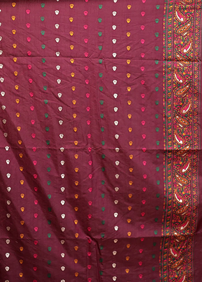 Purple Dupion Silk Saree With Blouse Piece - Image 5