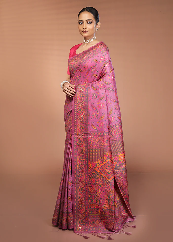 Purple Dupion Silk Saree With Blouse Piece - Image 4