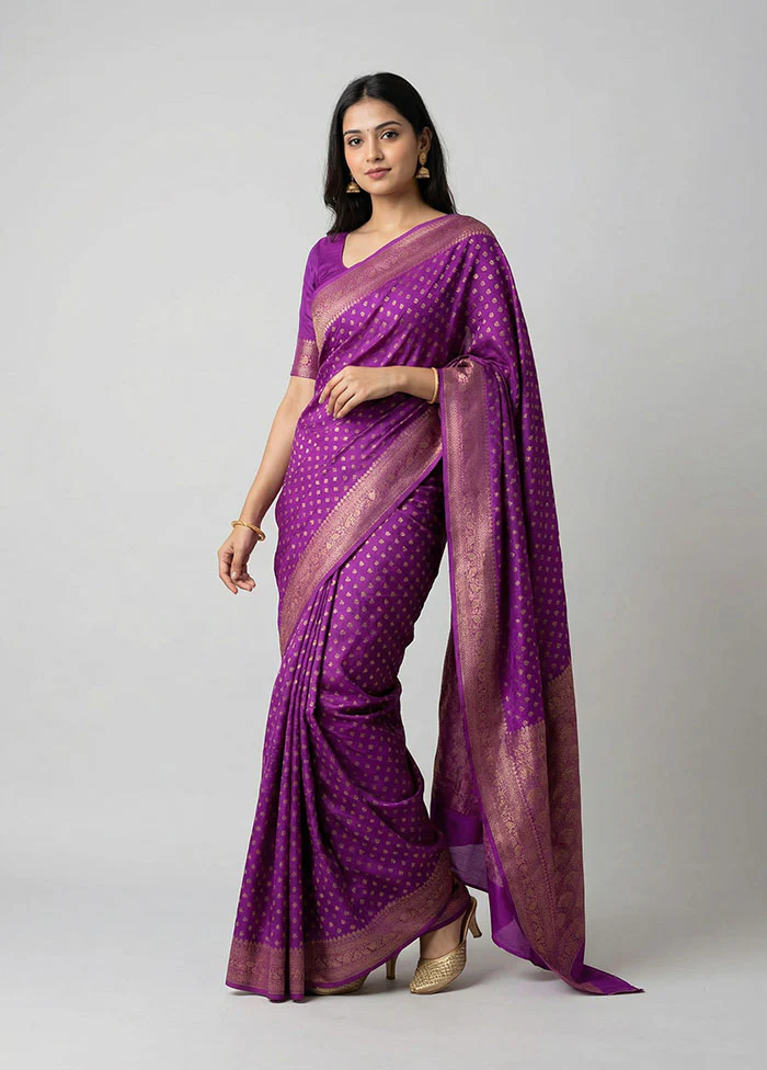 Purple Dupion Silk Saree With Blouse Piece