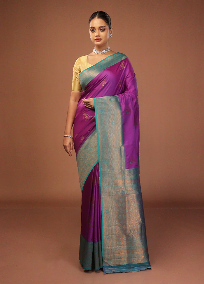 Purple Dupion Silk Saree With Blouse Piece - Image 2