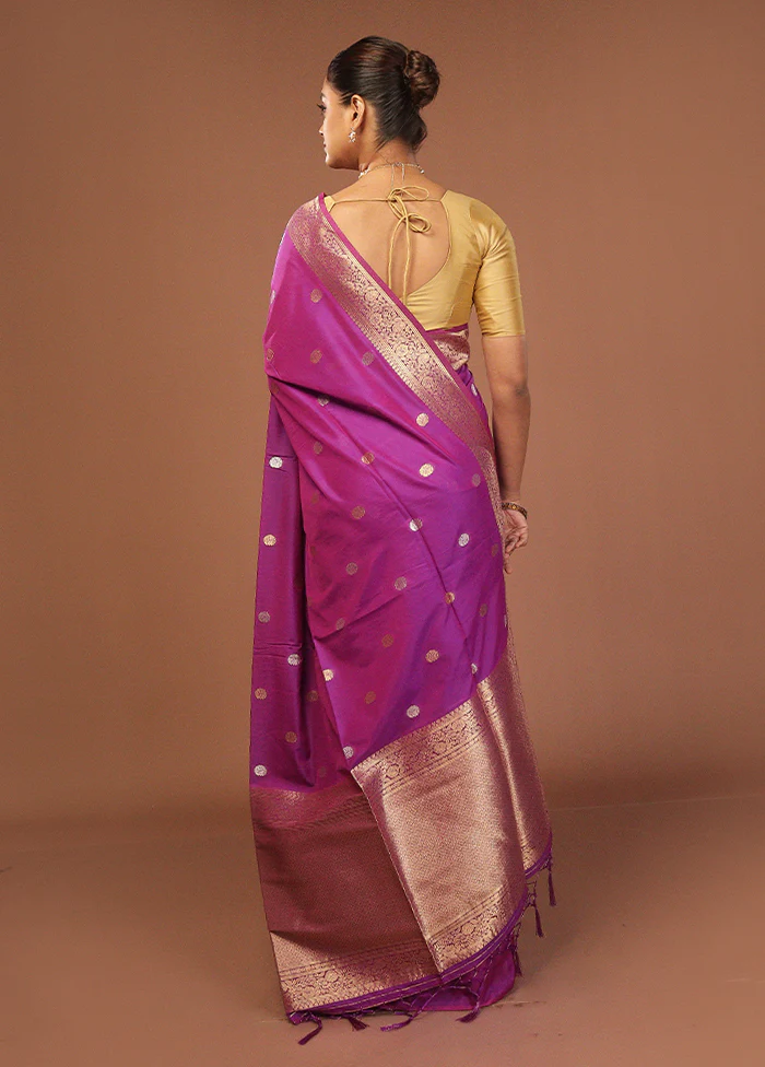 Purple Dupion Silk Saree With Blouse Piece - Image 3