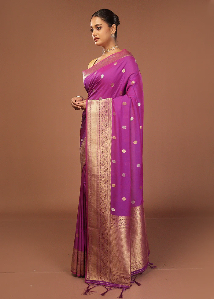 Purple Dupion Silk Saree With Blouse Piece - Image 4