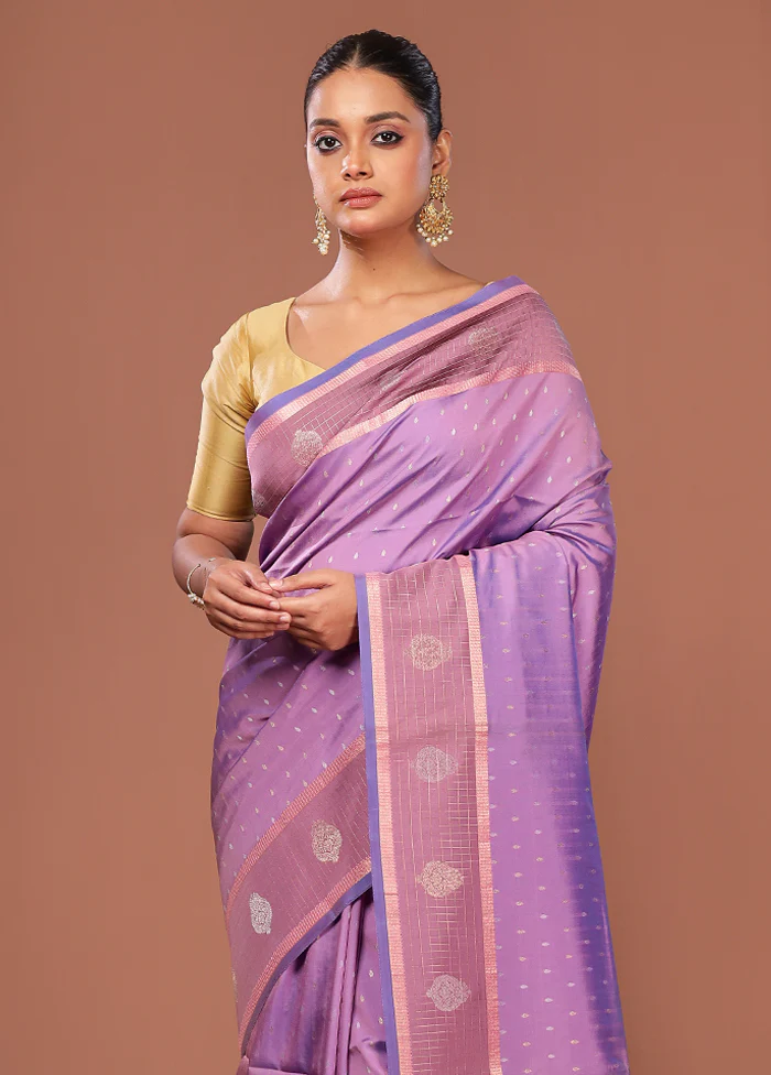Purple Dupion Silk Saree With Blouse Piece