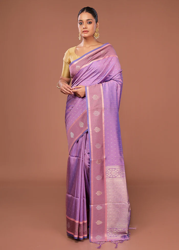 Purple Dupion Silk Saree With Blouse Piece - Image 2
