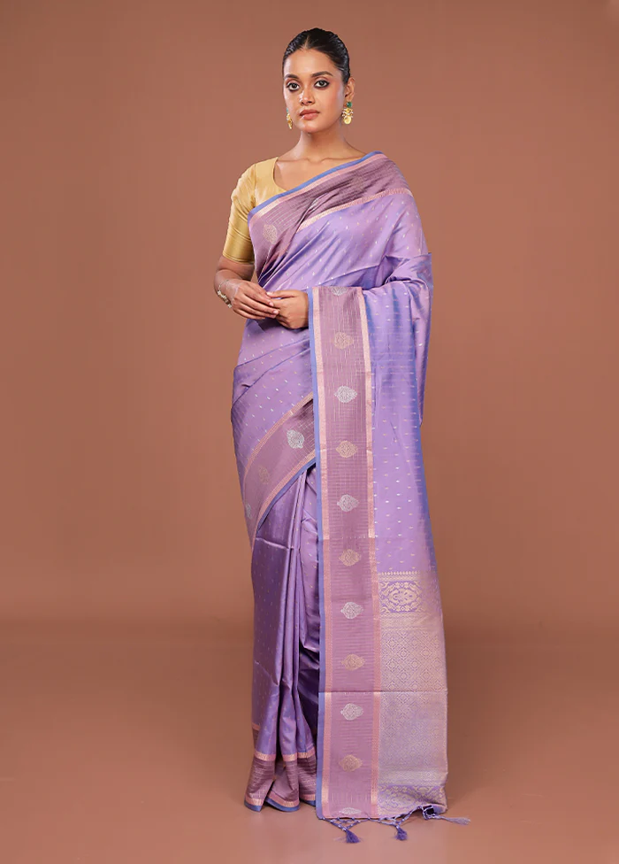 Purple Dupion Silk Saree With Blouse Piece - Image 2
