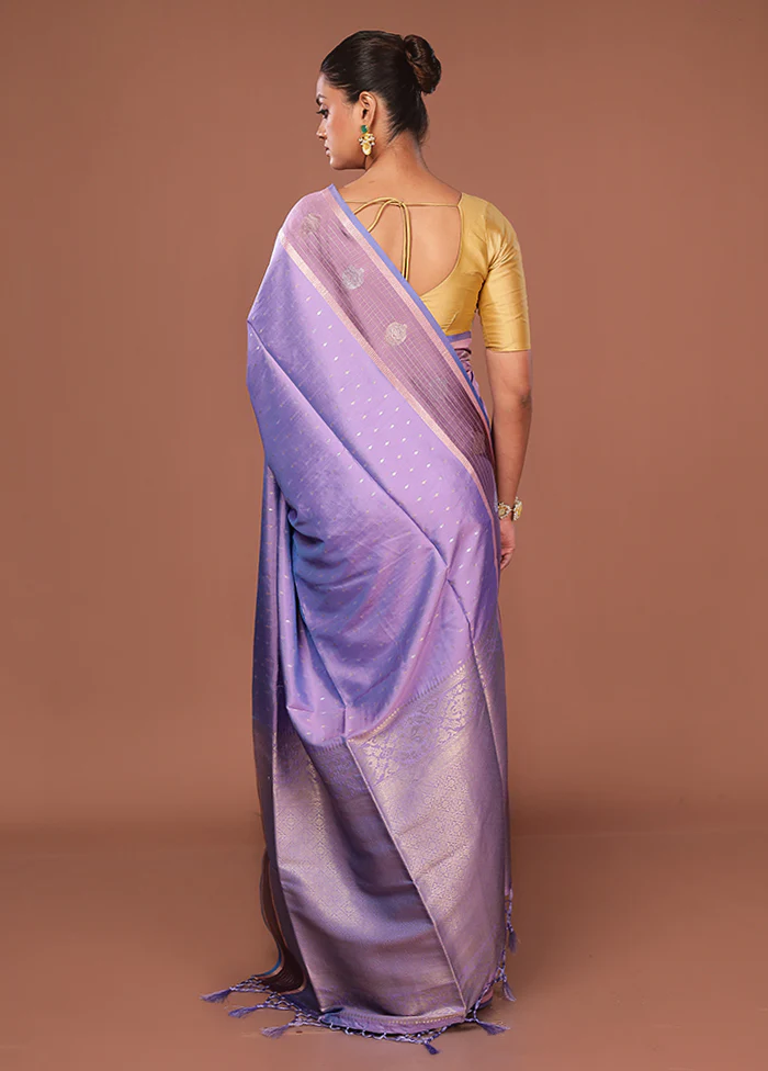 Purple Dupion Silk Saree With Blouse Piece - Image 3