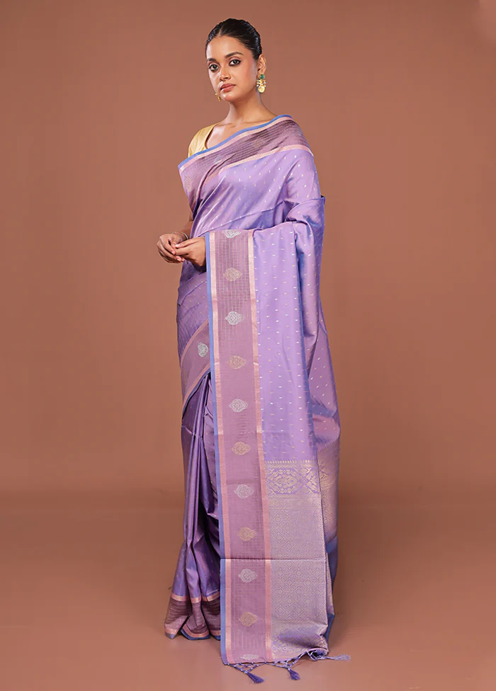 Purple Dupion Silk Saree With Blouse Piece - Image 4