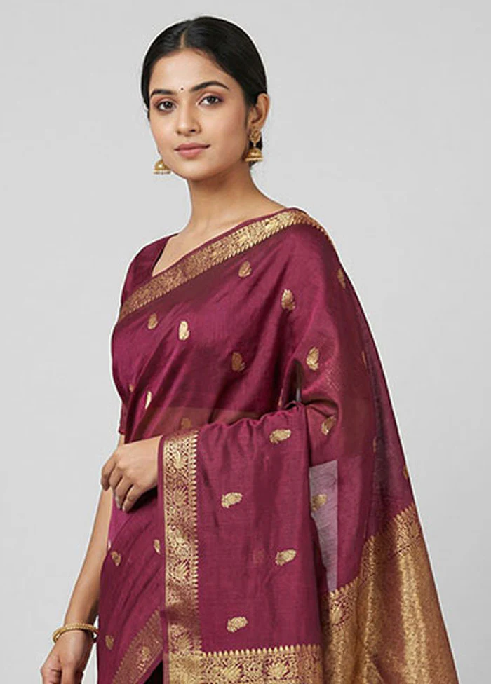 Purple Dupion Silk Saree With Blouse Piece - Image 2