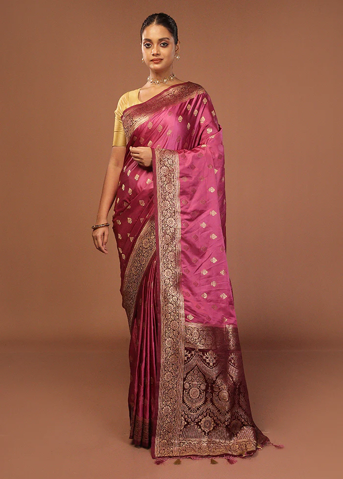Purple Dupion Silk Saree With Blouse Piece - Image 2