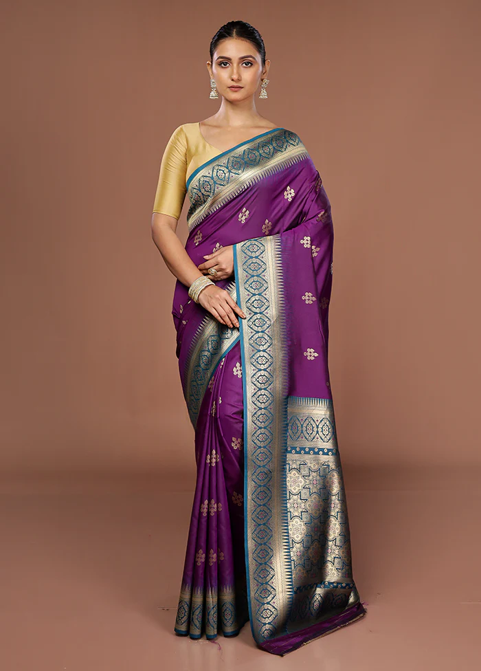Purple Dupion Silk Saree With Blouse Piece - Image 2