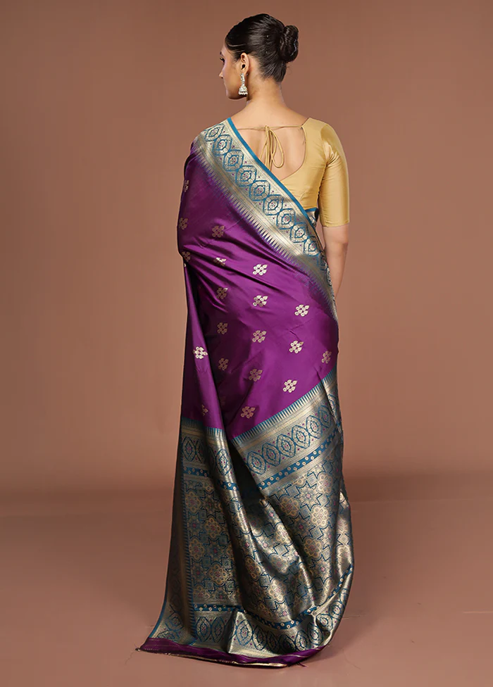 Purple Dupion Silk Saree With Blouse Piece - Image 3