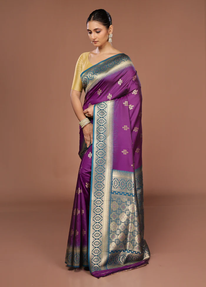 Purple Dupion Silk Saree With Blouse Piece - Image 4