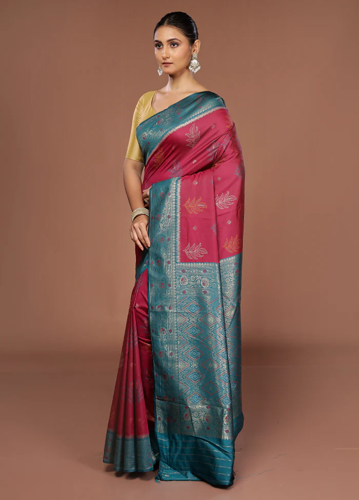 Purple Dupion Silk Saree With Blouse Piece - Image 4