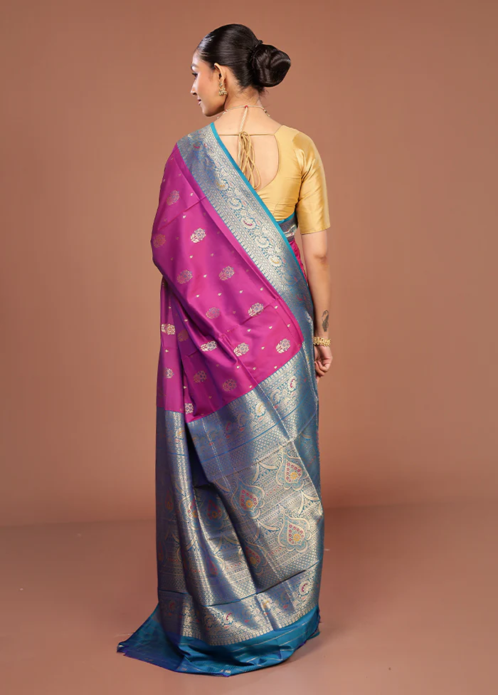 Purple Dupion Silk Saree With Blouse Piece - Image 3
