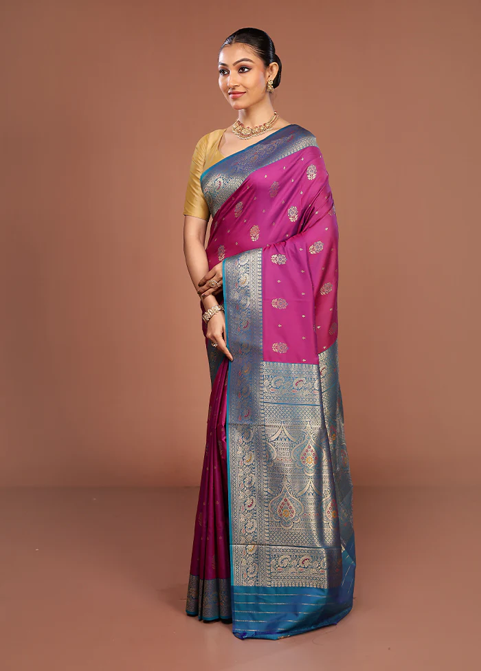 Purple Dupion Silk Saree With Blouse Piece - Image 4