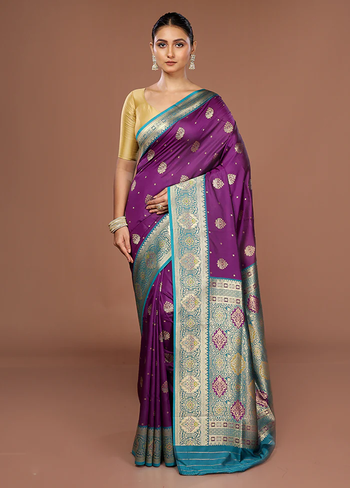 Purple Dupion Silk Saree With Blouse Piece - Image 2