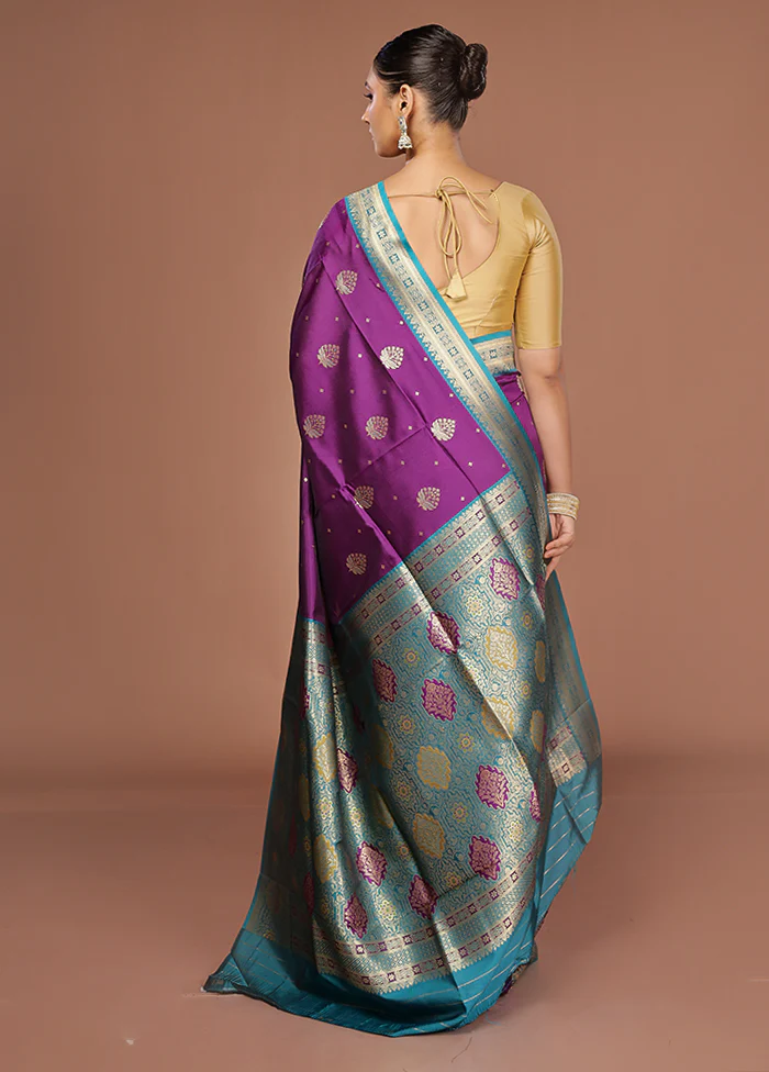 Purple Dupion Silk Saree With Blouse Piece - Image 3