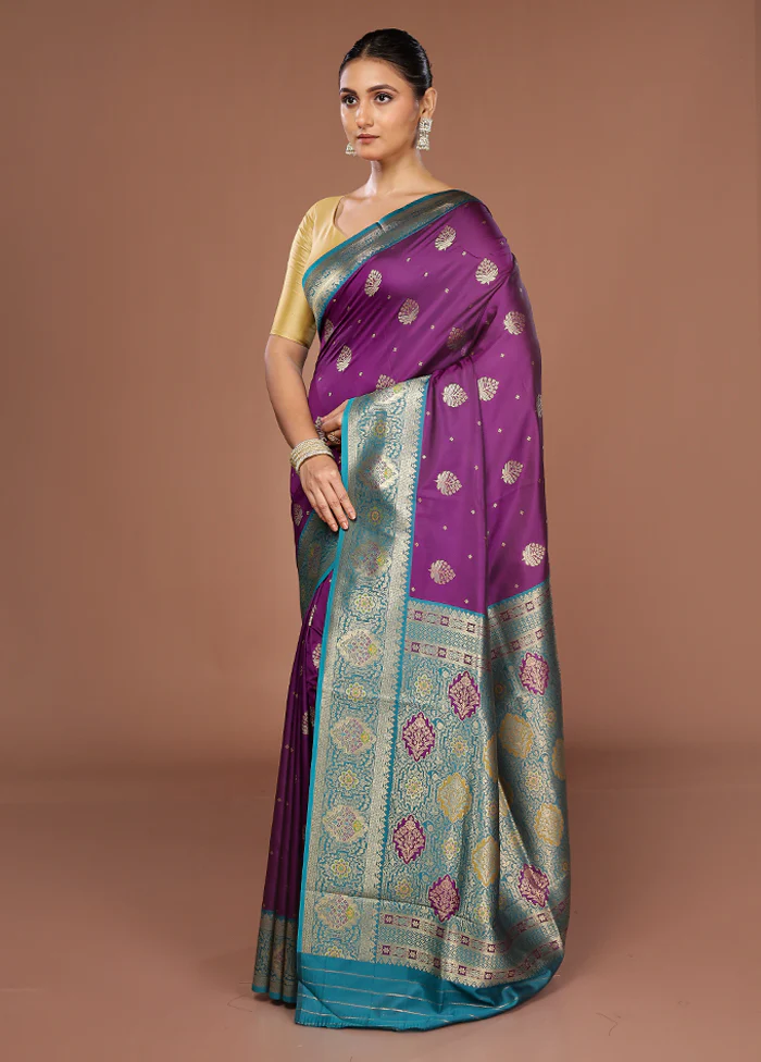 Purple Dupion Silk Saree With Blouse Piece - Image 4