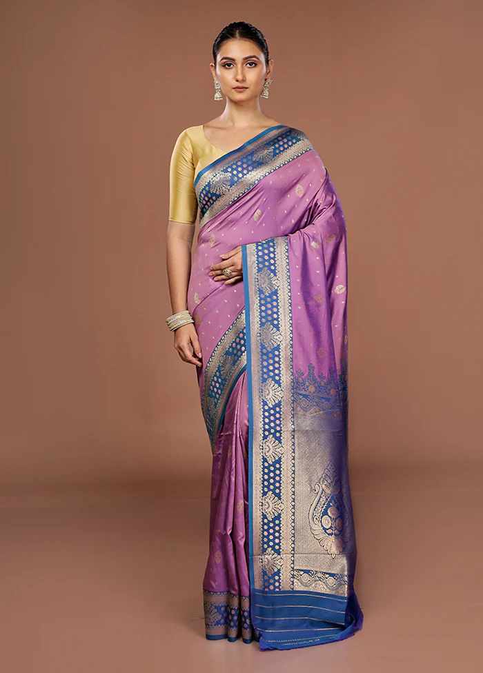 Purple Dupion Silk Saree With Blouse Piece - Image 2