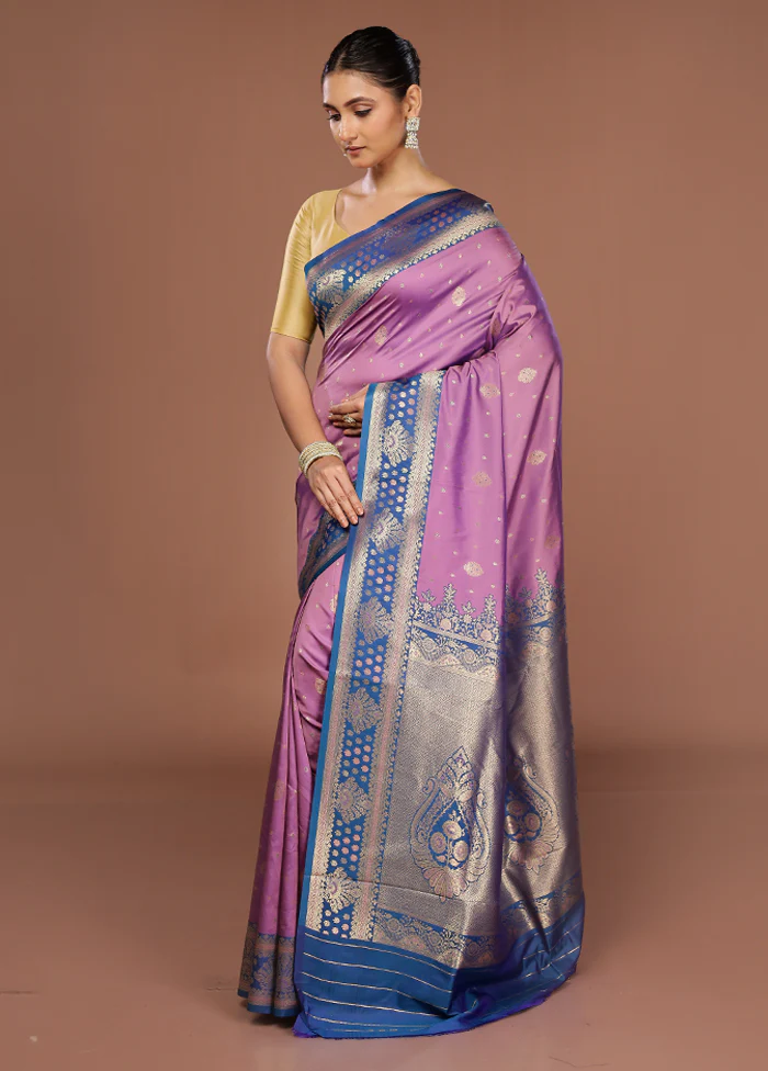 Purple Dupion Silk Saree With Blouse Piece - Image 4