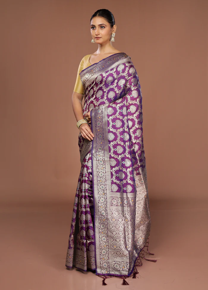 Purple Dupion Silk Saree With Blouse Piece - Image 4