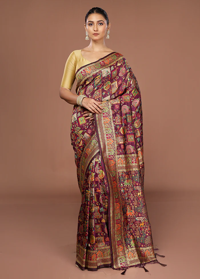 Purple Dupion Silk Saree With Blouse Piece - Image 2