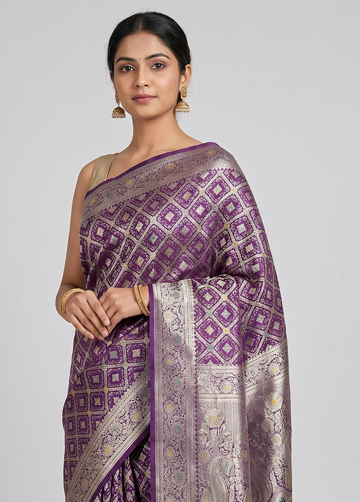 Purple Dupion Silk Saree With Blouse Piece - Image 2