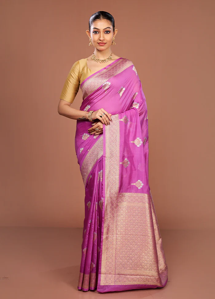 Purple Dupion Silk Saree With Blouse Piece - Image 2